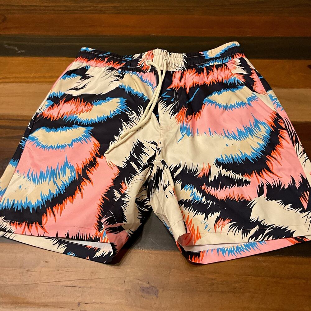 Rebel Minds Men's Multicolor Abstract Swim Shorts Drawstring Elastic Waist S